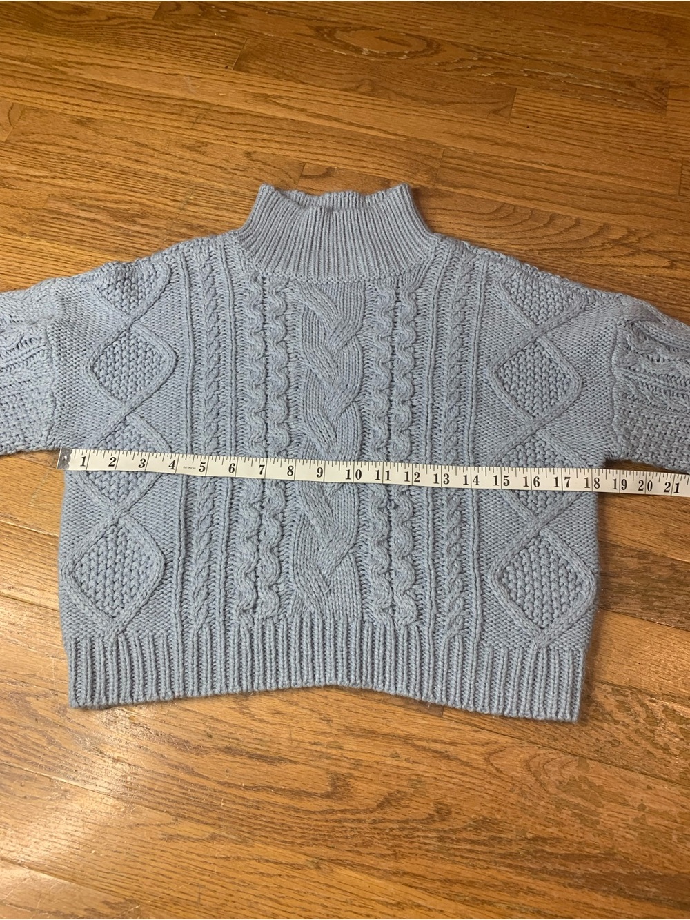 Cloth by RD Mock Neck Cable Knit Cropped Sweater Light Blue Periwinkle Small - Picture 6 of 7